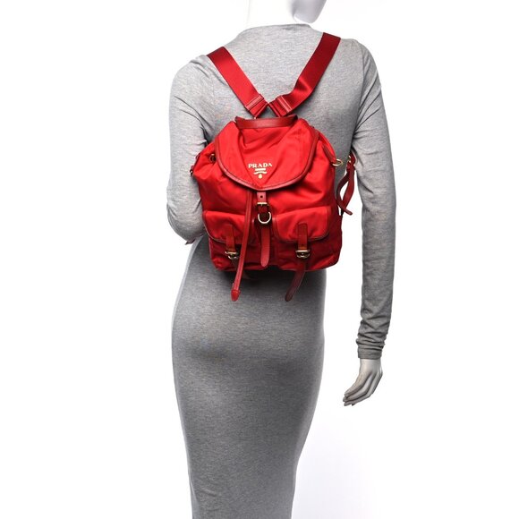Prada Tessuto Nylon Small Backpack Rosso Shoulder Bag Red - Picture 2 of 7